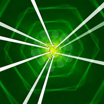 Green Hexagons Background Showing Arrows Portal Or Into

