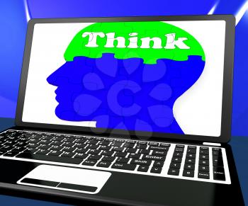 Think On Brain On Laptop Shows Solving Problems Online Or Concentration