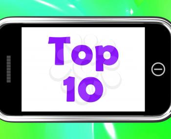 Top Ten On Phone Showing Best Ranking Or Rating