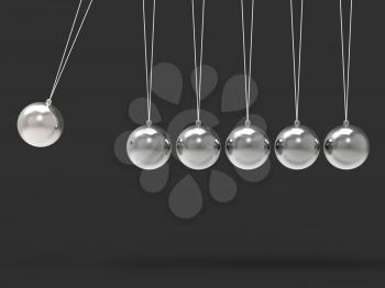 Six Silver Newtons Cradle Showing Blank Spheres Copyspace For 6 Letter Word