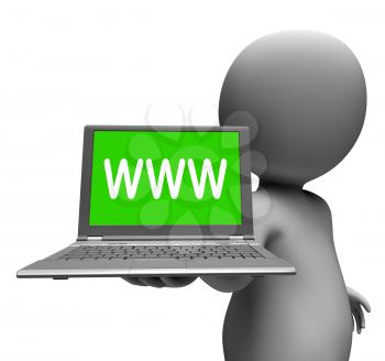 Www Laptop And Character Showing Online Internet Web Or Net