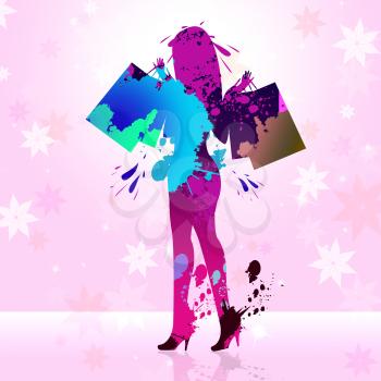 Shopper Woman Indicating Retail Sales And Shopping