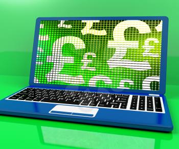 Pound Symbols On Computer Show Money And Investment 