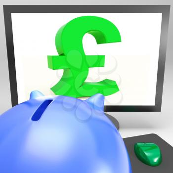 Pound Symbol On Monitor Shows Britain Wealth And Profits