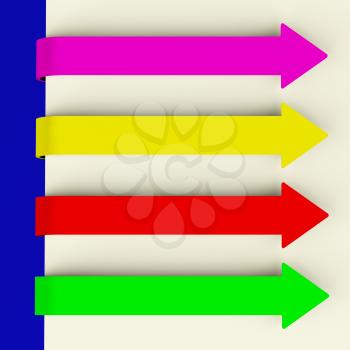 Four Multicolored Long Arrow Tabs Over Paper For Menu Lists Or Notes