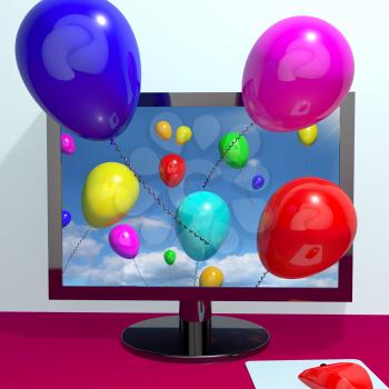 Balloons In The Sky And Coming Out Of The Screen For Online Greeting Or Www Message