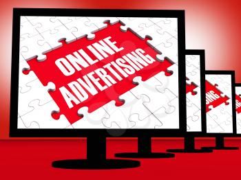 Online Advertising On Monitors Showing Marketing Strategies Or Online Promotions