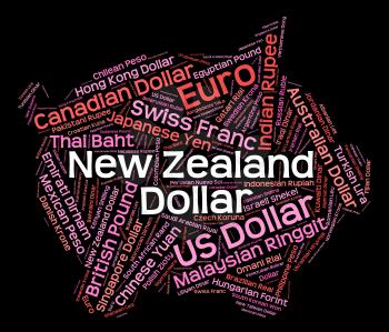 New Zealand Dollar Showing Foreign Exchange And Banknotes 