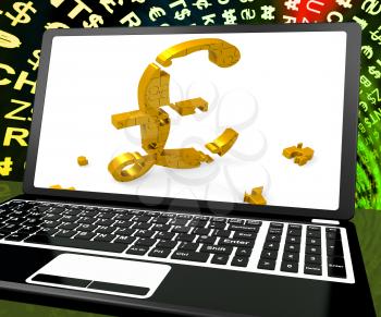 Pound Symbol On Laptop Shows Britain Online Marketing And Monetary State