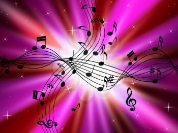 Pink Music Background Showing Musical Instruments And Brightness
