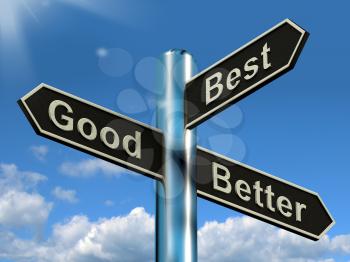 Good Better Best Signpost Representing Ratings And Improvement