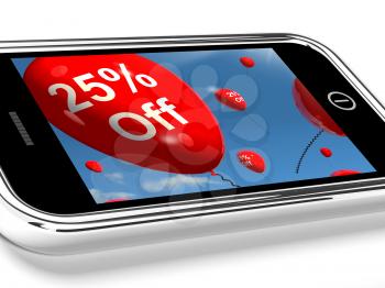 Mobile With 25% Off Sale Promotion Balloons Screen