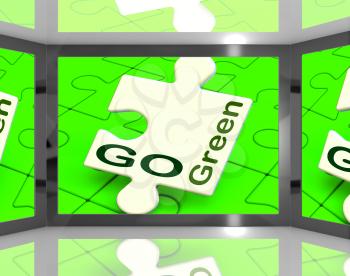 Go Green On Screen Showing Protecting The Planet And Environmental Care