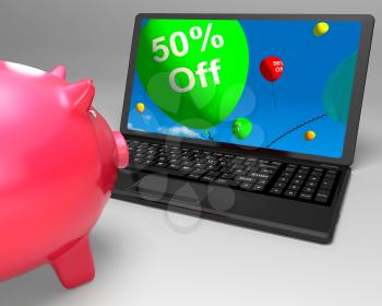 Fifty Percent Off On Laptop Showing Cheap Products And Sales