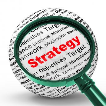 Strategy Magnifier Definition Showing Successful Planning Organization Or Management