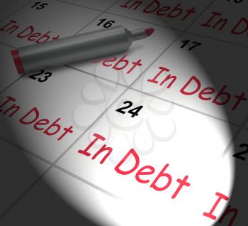 In Debt Calendar Displaying Money Owing And Due