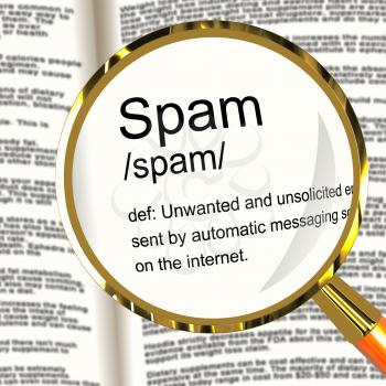 Spam Definition Magnifier Shows Unwanted And Malicious Email