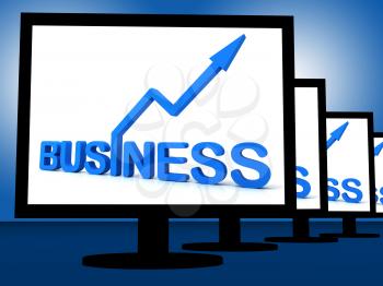 Business On Monitors Showing Corporate Progress And Sales