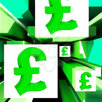 Pound Symbol On Cubes Shows Britain Currency And Finance State