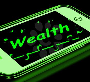 Wealth On Smartphone Shows Financial Treasures And Big Investments