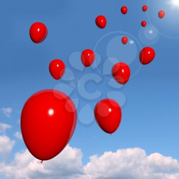 Festive Red Balloons In The Sky For Celebrations