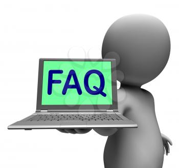 Faq Laptop Character Showing Answers And Frequently Asked Questions