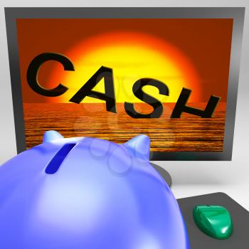 Cash Sinking On Monitor Showing Monetary Crisis Or Depression