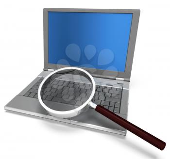 Magnifying Glass And Laptop Showing Search Searching And Research