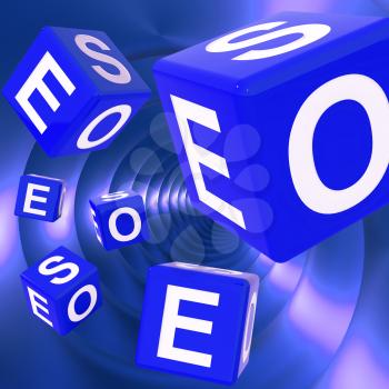 SEO Dice Background Shows Optimized Search Engine Or Online Searching
