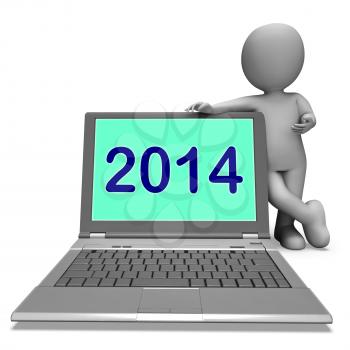 Two Thousand And Fourteen Character And Laptop Showing Year 2014