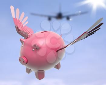 Flying Piggy Showing Sky High Future Success