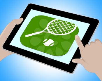 Tennes Online Indicating Tennis Raquet And Internet