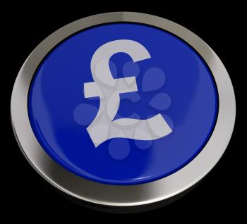 Pound Symbol Button In Blue Showing Money And Investments