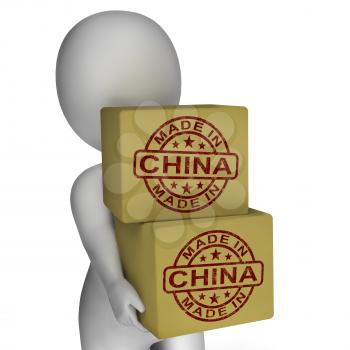Made In China Stamp On Boxes Showing Chinese Products