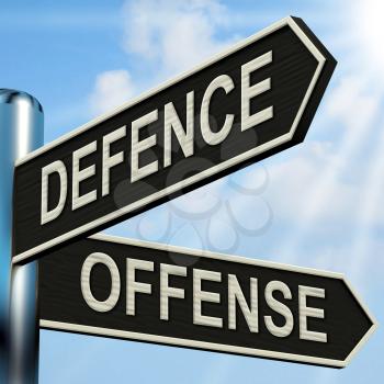 Defence Offense Signpost Showing Defending And Tactics