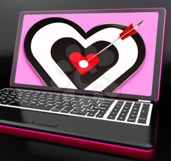 Target Heart On Laptop Showing Passion And Romance