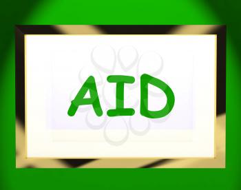 Aid On Screen Showing Assist Aiding Help Or Relief