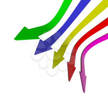 Multicolored Arrows Pointing Down With Blank Copyspace Background Showing Fall Or Failures