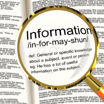 Information Definition Magnifier Shows Knowledge Data And Facts