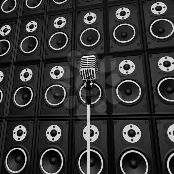 Microphone And Loud Speakers Showing Music Industry Performing Or Entertaining