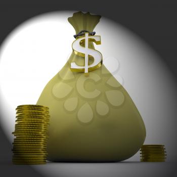 Dollar Bag Displaying Money Earnings And Currency