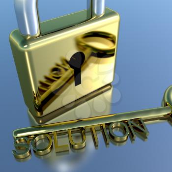 Padlock With Solution Key Showing Strategy Planning And Successes