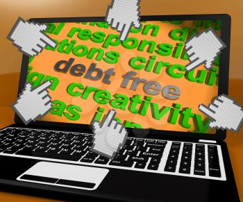 Debt Free Laptop Screen Showing Good Credit Or No Debt