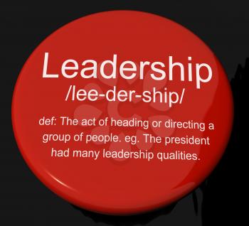 Leadership Definition Button Shows Active Management And Achievement