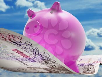 Pounds Note Pig Showing Prosperity And Investment