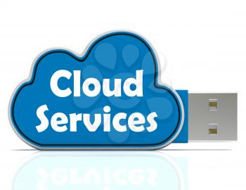 Cloud Services Memory Stick Showing Internet File Backup And Sharing