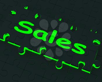 Sales Glowing Puzzle Shows Promotional Products And Consumerism
