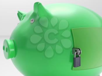 Piggybank With Closed Door Shows Security Vault Or Bank Safety