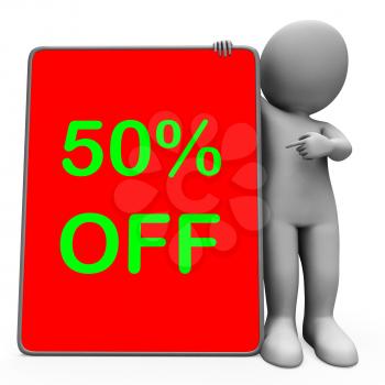 Fifty Percent Off Tablet Character Meaning 50% Reduction Or Sale Online