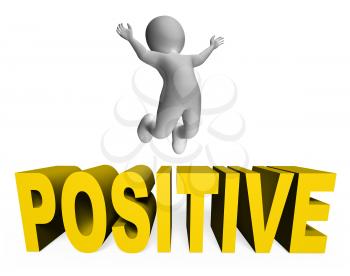 Positive Character Indicating Jumps Illustration And Positivity 3d Rendering